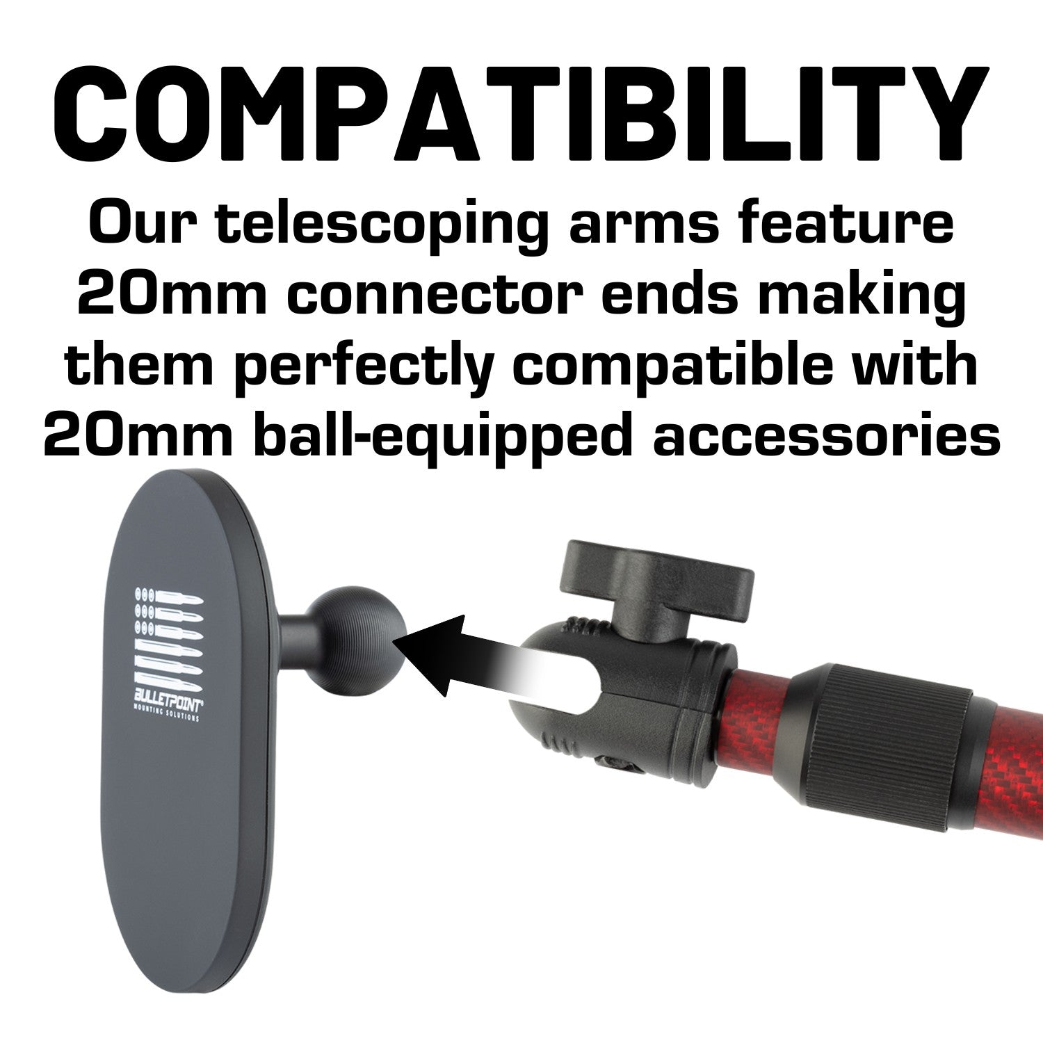Telescoping Matte Color Carbon Fiber Mounting Arms with 20mm Connector Ends