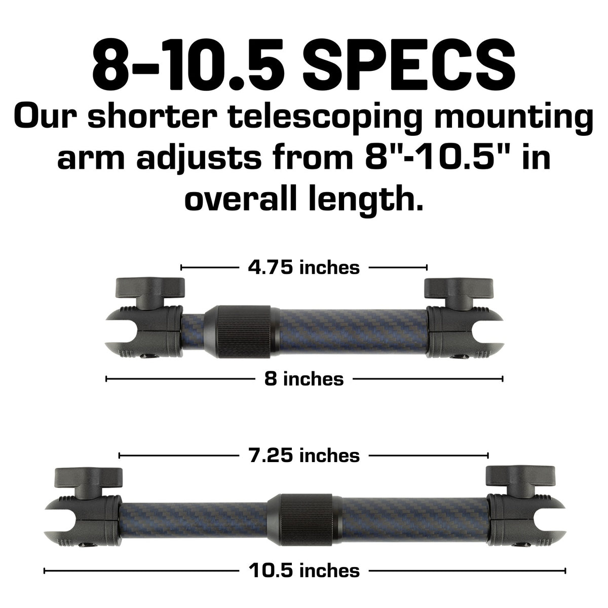 Telescoping Carbon Fiber + Kevlar Mounting Arms with 20mm Connector Ends