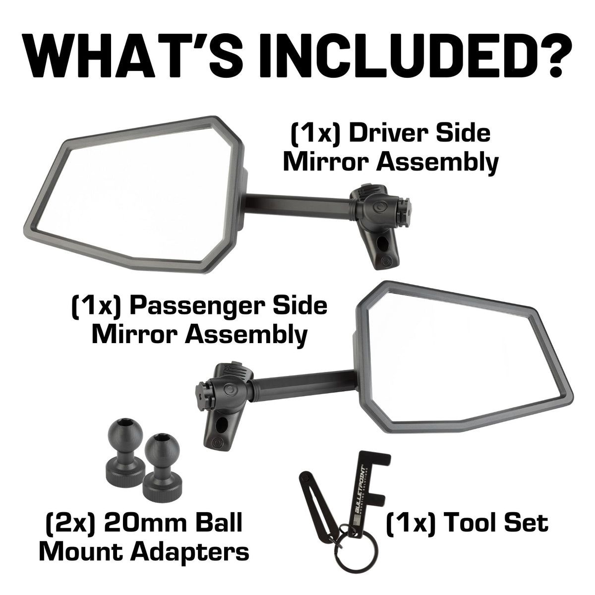 A-Pillar Side Mirrors for 2018-2023 Jeep Wrangler JL &amp; 2020-2023 Jeep Gladiator - Pair of 2