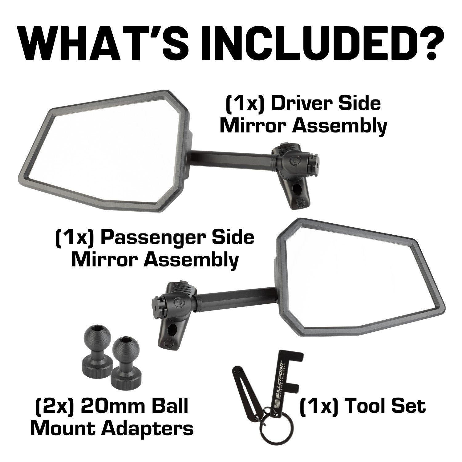 A-Pillar Side Mirrors for 2018-2023 Jeep Wrangler JL & 2020-2023 Jeep Gladiator - Pair of 2