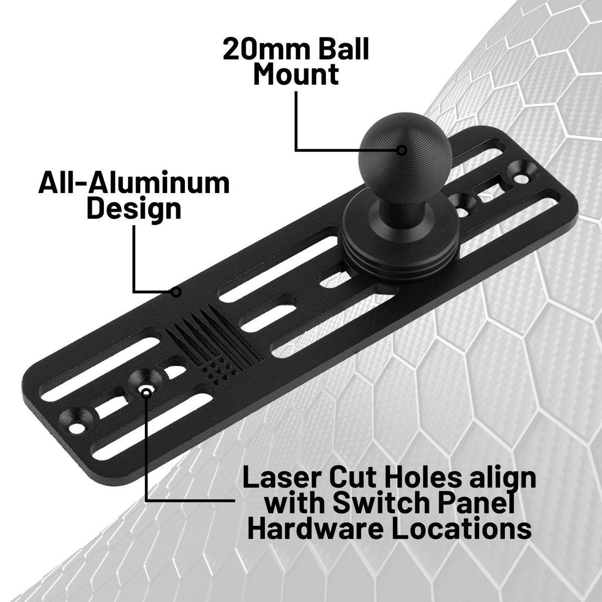 Auxbeam AS Series 4 Gang Switch Panel Mount with 20mm Ball