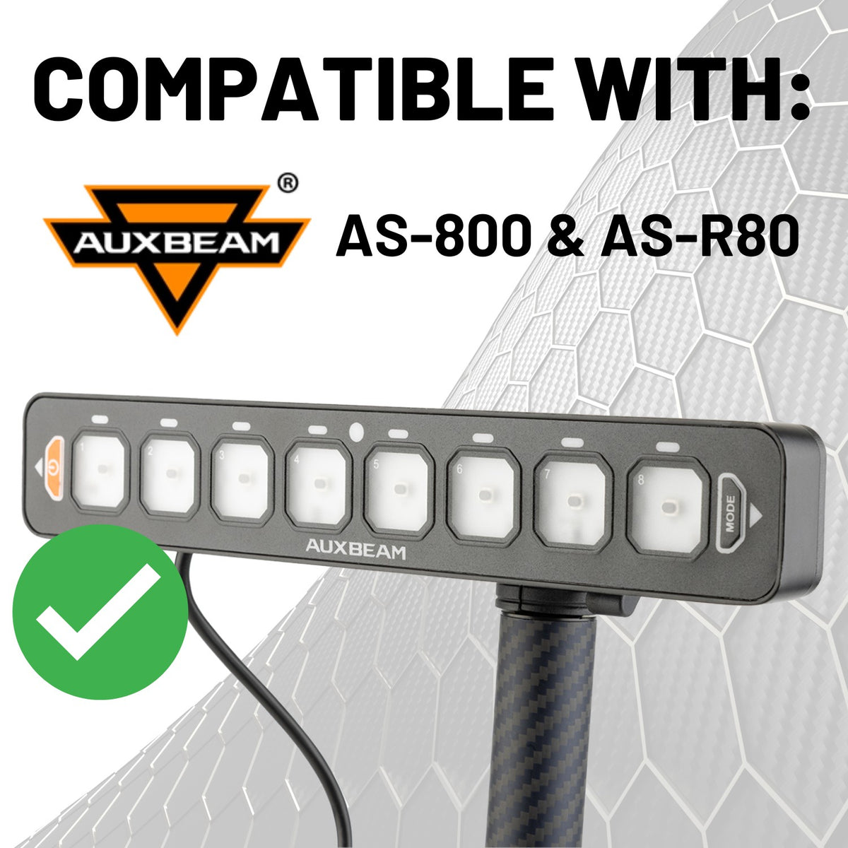 Auxbeam AS Series 8 Gang Switch Panel Mount with 20mm Ball