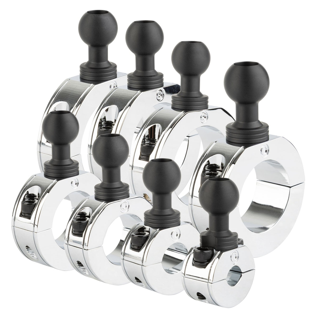 Chrome Bar Clamp Mounts with 20mm Ball (various sizes)