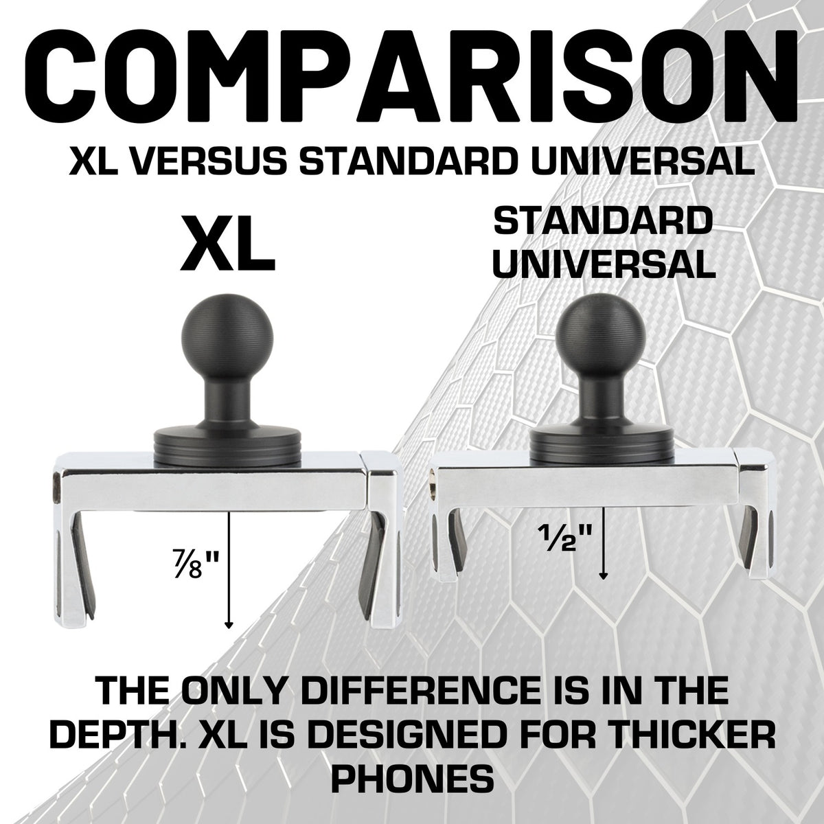 Chrome XL Universal Phone Mount Holder for Oversized Bulky Cases with 20mm Ball Mount