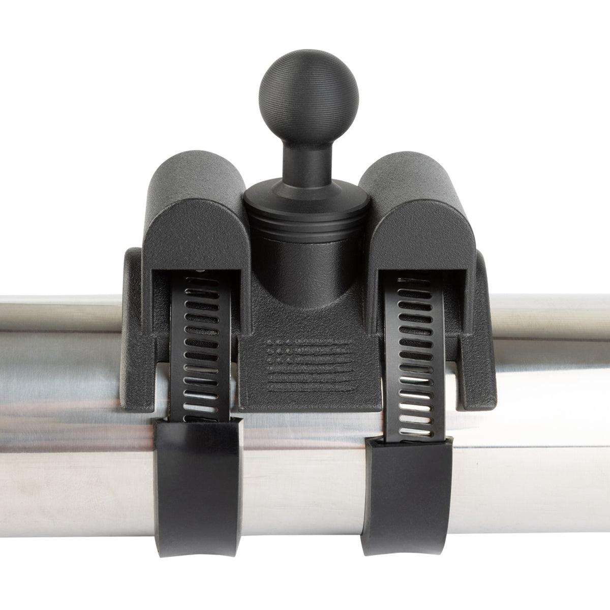 Adjustable Dual Hose Clamp Bar Mount with 20mm Ball - Fits Bars 1 to 3 inches Diameter