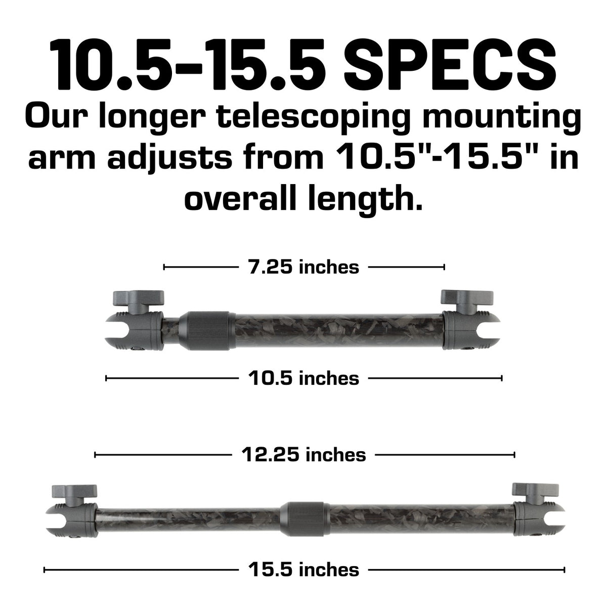 Telescoping Forged Carbon Fiber Mounting Arms with 20mm Connector Ends