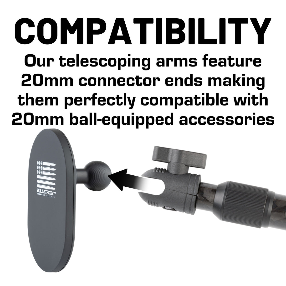 Telescoping Forged Carbon Fiber Mounting Arms with 20mm Connector Ends