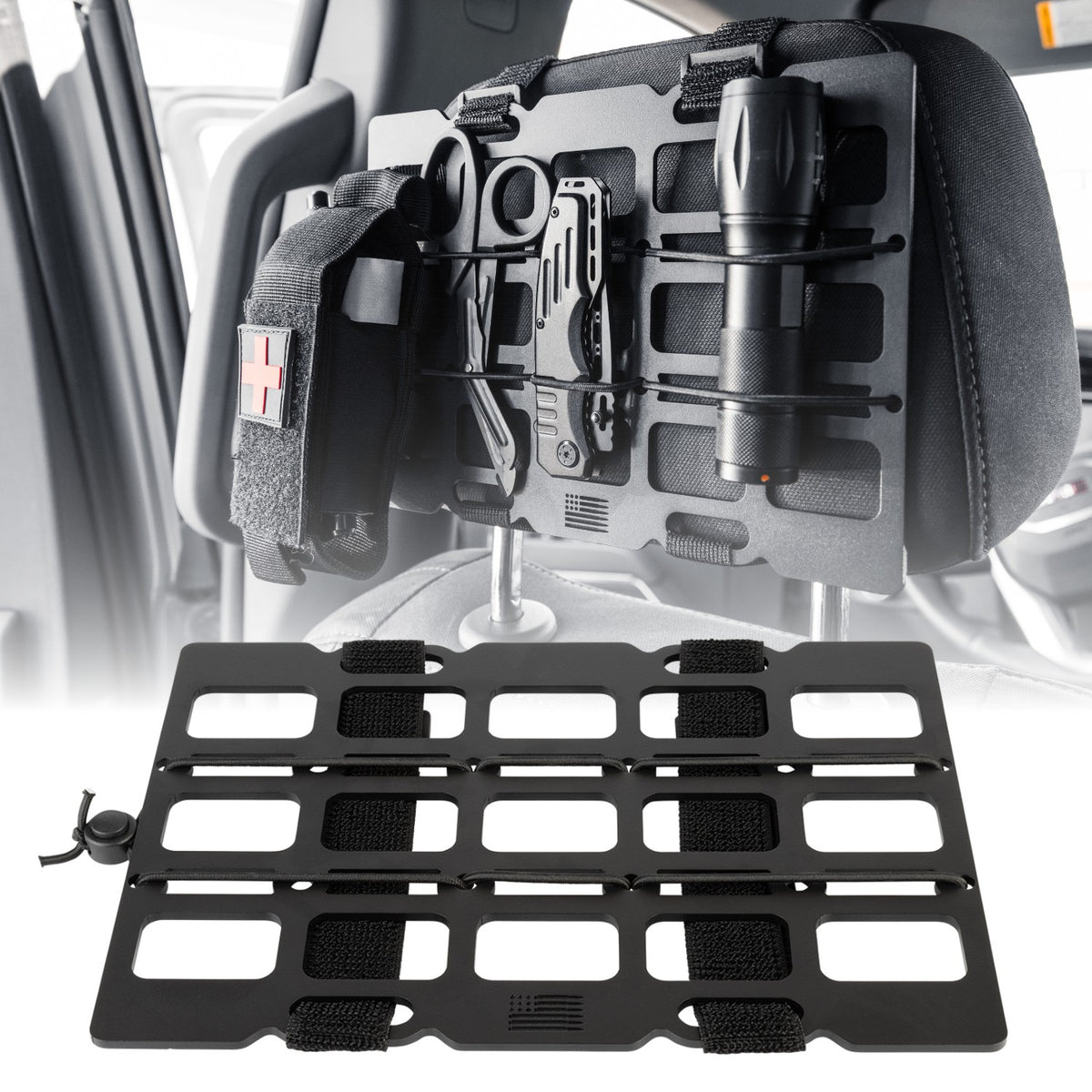 Aluminum Tactical MOLLE Panel Storage Organizer for Headrest - Universal Fitment