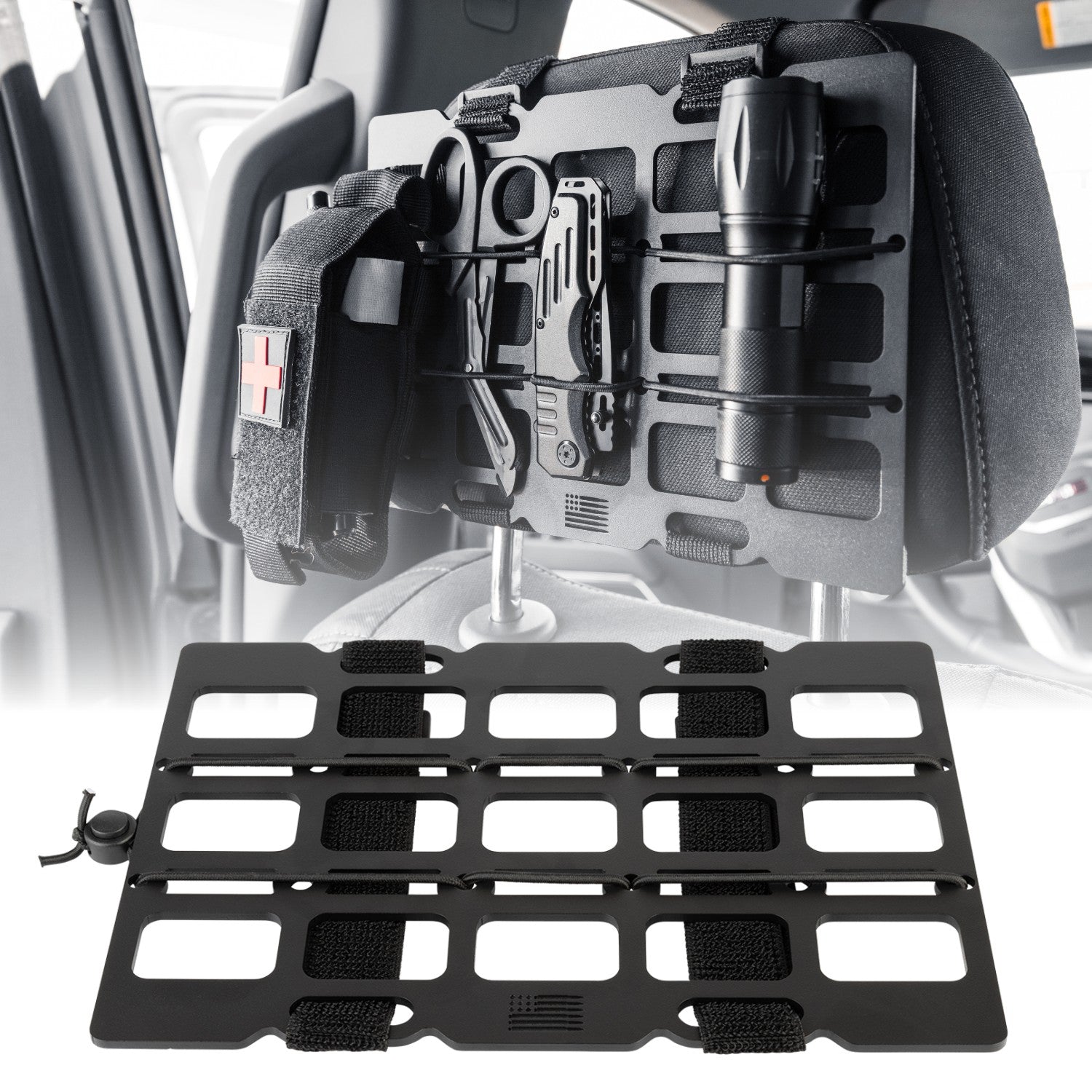 Aluminum Tactical MOLLE Panel Storage Organizer for Headrest - Universal Fitment