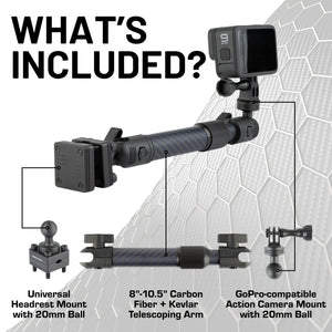 Action Camera Headrest Mount with Adjustable Telescoping Arm