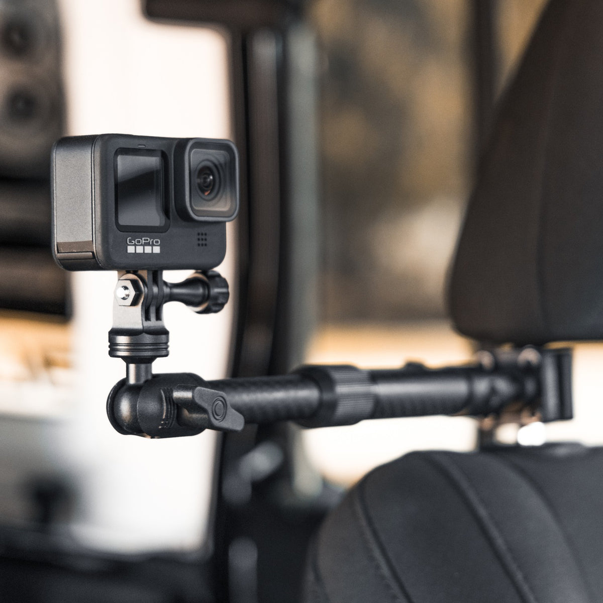 Action Camera Headrest Mount with Adjustable Telescoping Arm