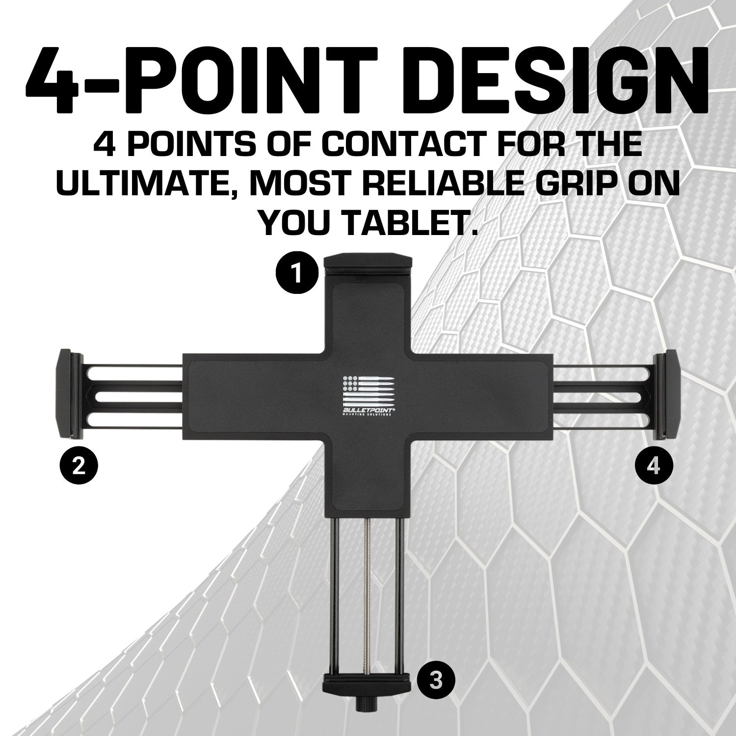 Heavy Duty Aluminum 4-Point Universal Tablet Holder with Integrated 20mm Ball