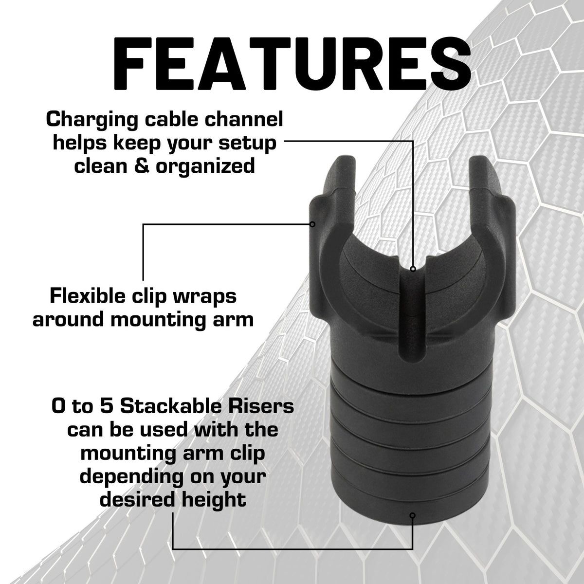 Height-Adjustable Mounting Arm Support Add-On with Charging Cable Channel