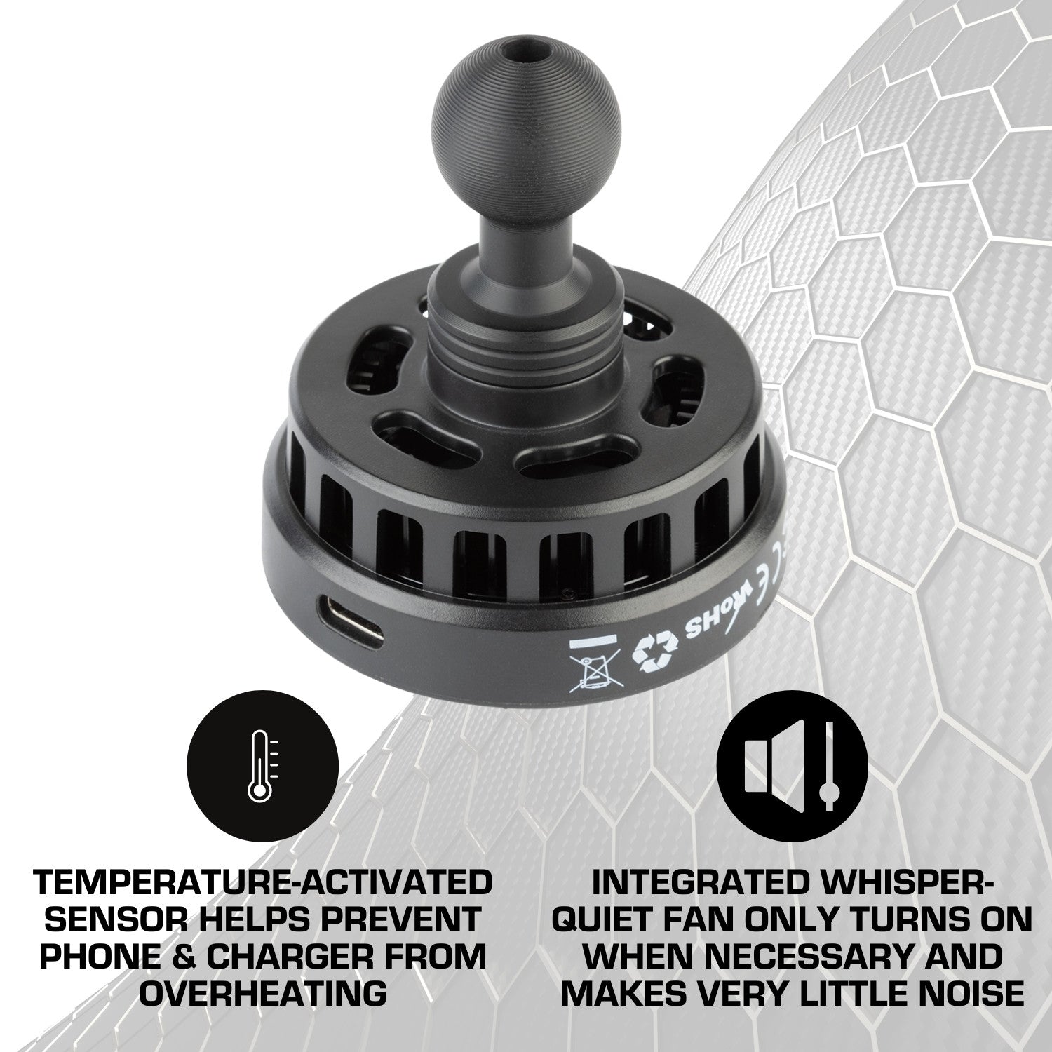 MagSafe-Compatible Wireless Phone Charger with Cooling Fan + 20mm Ball Mount