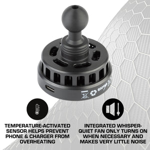 MagSafe-Compatible Wireless Phone Charger with Cooling Fan + 20mm Ball Mount