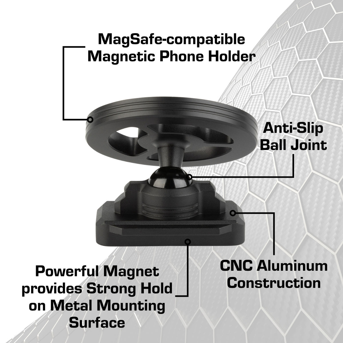 Universal CNC Aluminum Magnetic MagSafe Phone Holder for Golf Carts, Gym Equipment & Metal Surfaces