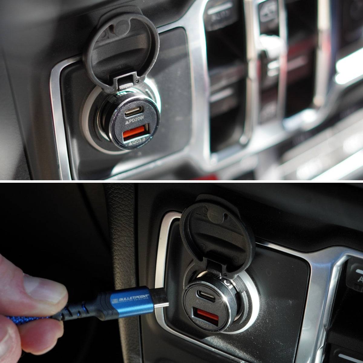 12V Cigarette Lighter Dual Socket USB-C + USB QC 3.0 Power Adapter