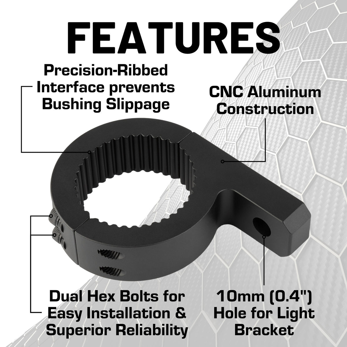 CNC Aluminum Universal Roll Bar Light Mounts (Pair) with Bushings for Various Bar Sizes