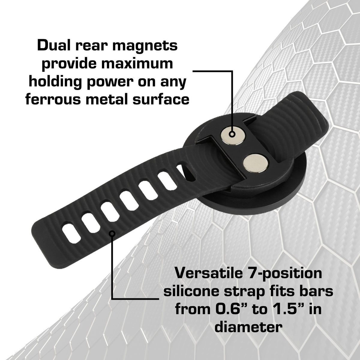 Universal MagSafe-compatible Magnetic Phone Holder with Adjustable Strap Fits Bars 0.6-1.5"