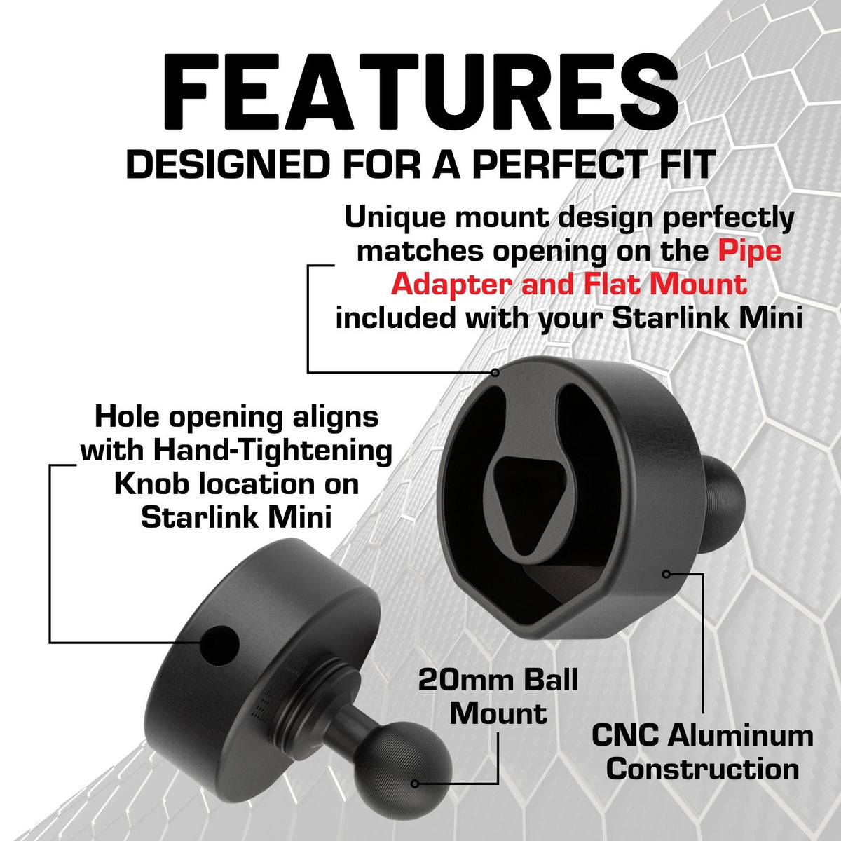 Starlink Mini CNC Aluminum Satellite Dish Mount with 20mm Ball