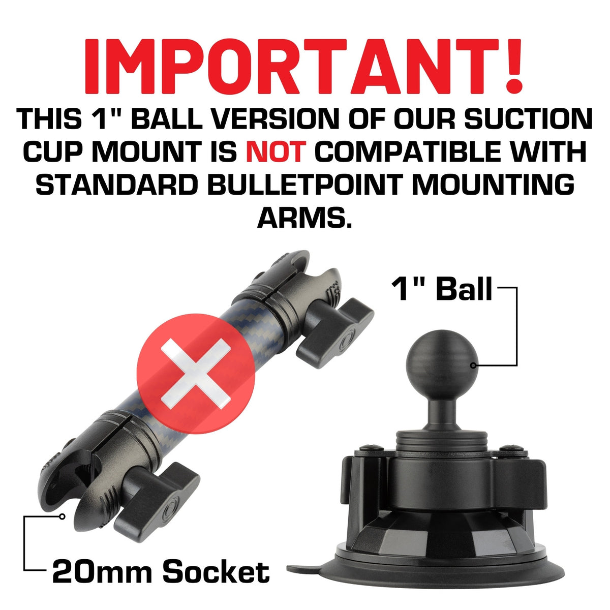 Heavy Duty Suction Cup Mount 3.4&quot; Diameter with Integrated 1-inch Mounting Ball
