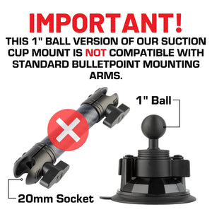 Heavy Duty Suction Cup Mount 3.4" Diameter with Integrated 1-inch Mounting Ball