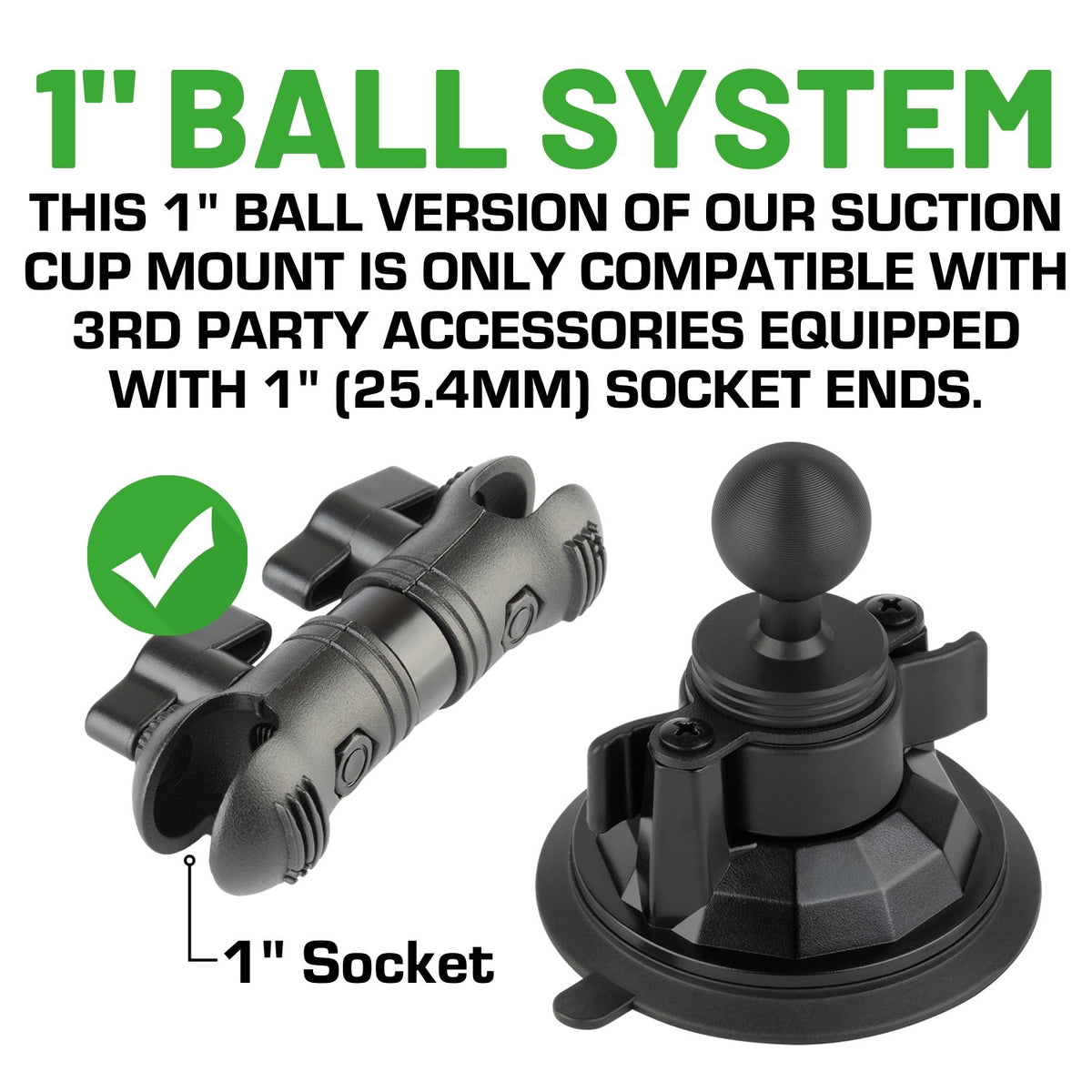 Heavy Duty Suction Cup Mount 3.4&quot; Diameter with Integrated 1-inch Mounting Ball
