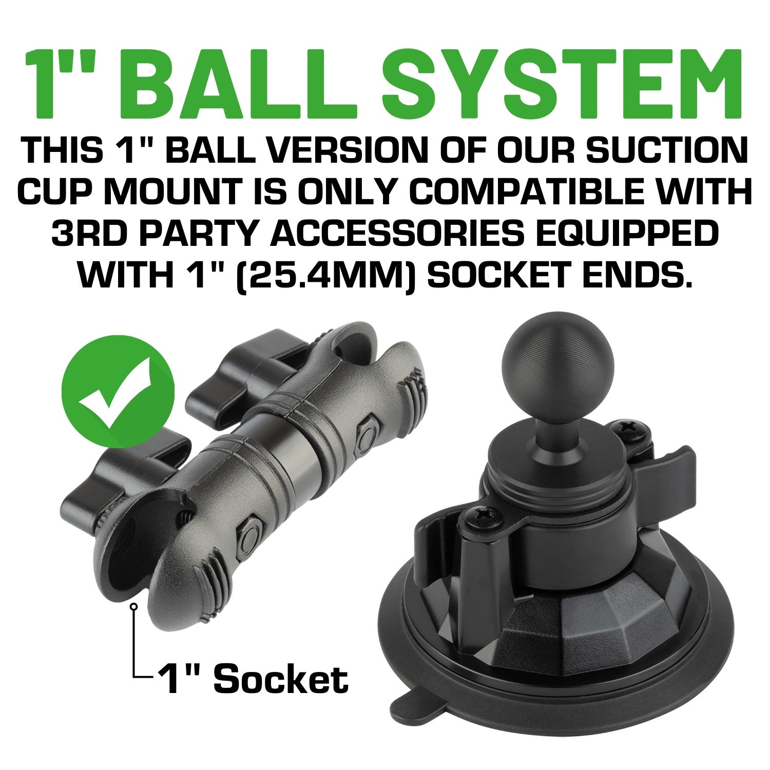 Heavy Duty Suction Cup Mount 3.4" Diameter with Integrated 1-inch Mounting Ball