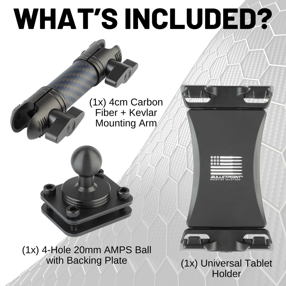 Tablet Holder with Mounting Arm + AMPS Mounting Plate with 20mm Ball