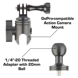 1/4"-20 Aluminum Camera Adapter with 20mm Ball + Action Camera GoPro Mount