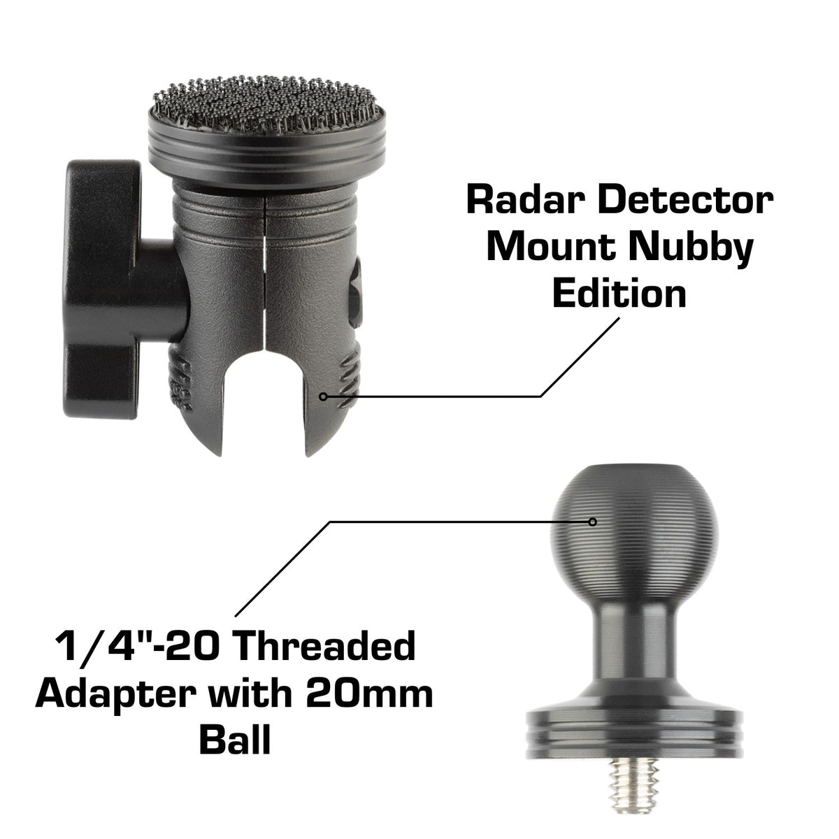 Radar Detector Mount + 1/4&quot;-20 Threaded Adapter with 20mm Ball Bundle