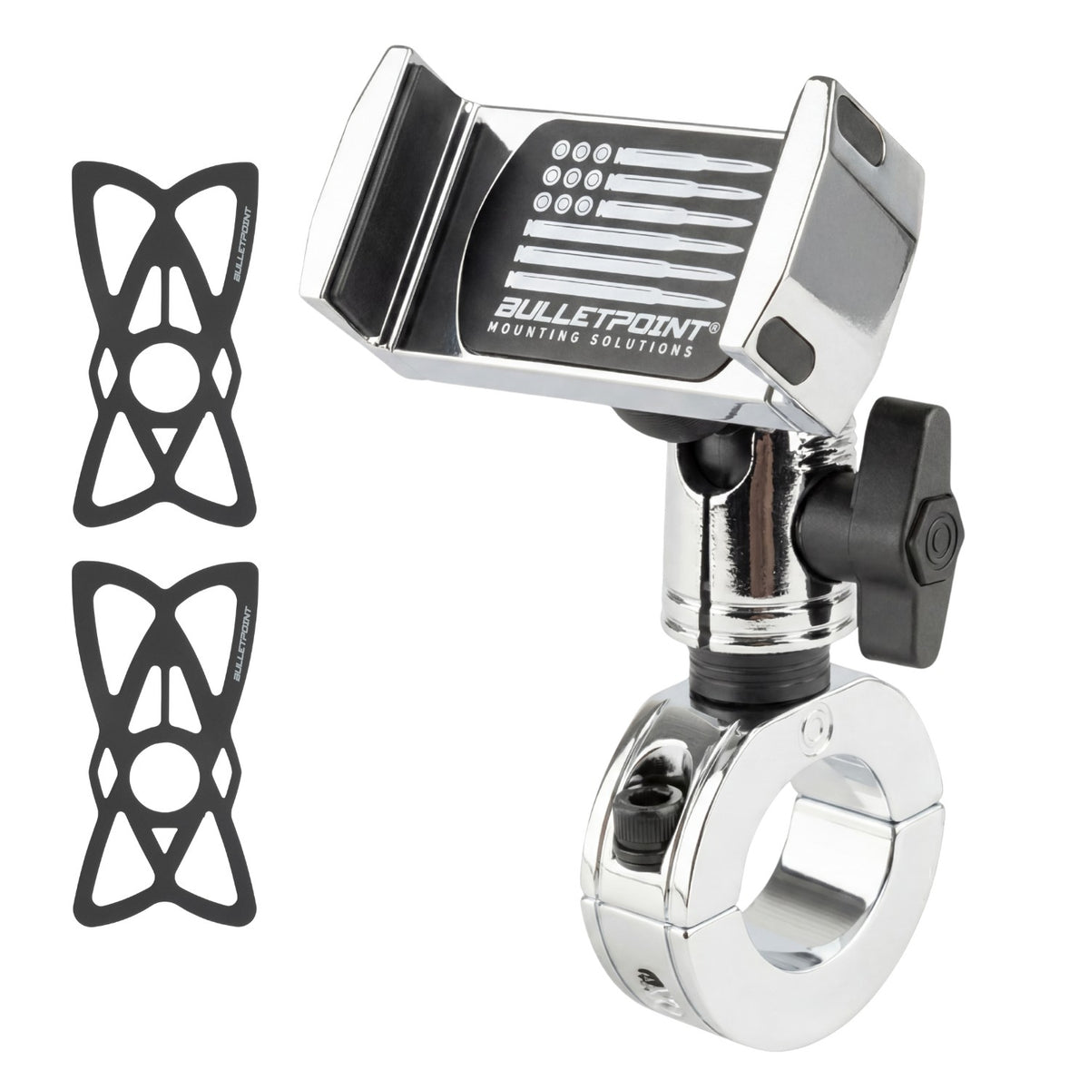 Multi-Size Chrome Bar Clamp with 20mm Connector End compatible with 7/8&quot; to 1.25&quot; Bars