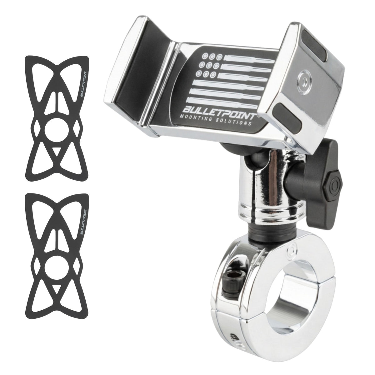 Multi-Size Chrome Bar Clamp with 20mm Connector End compatible with 7/8&quot; to 1.25&quot; Bars