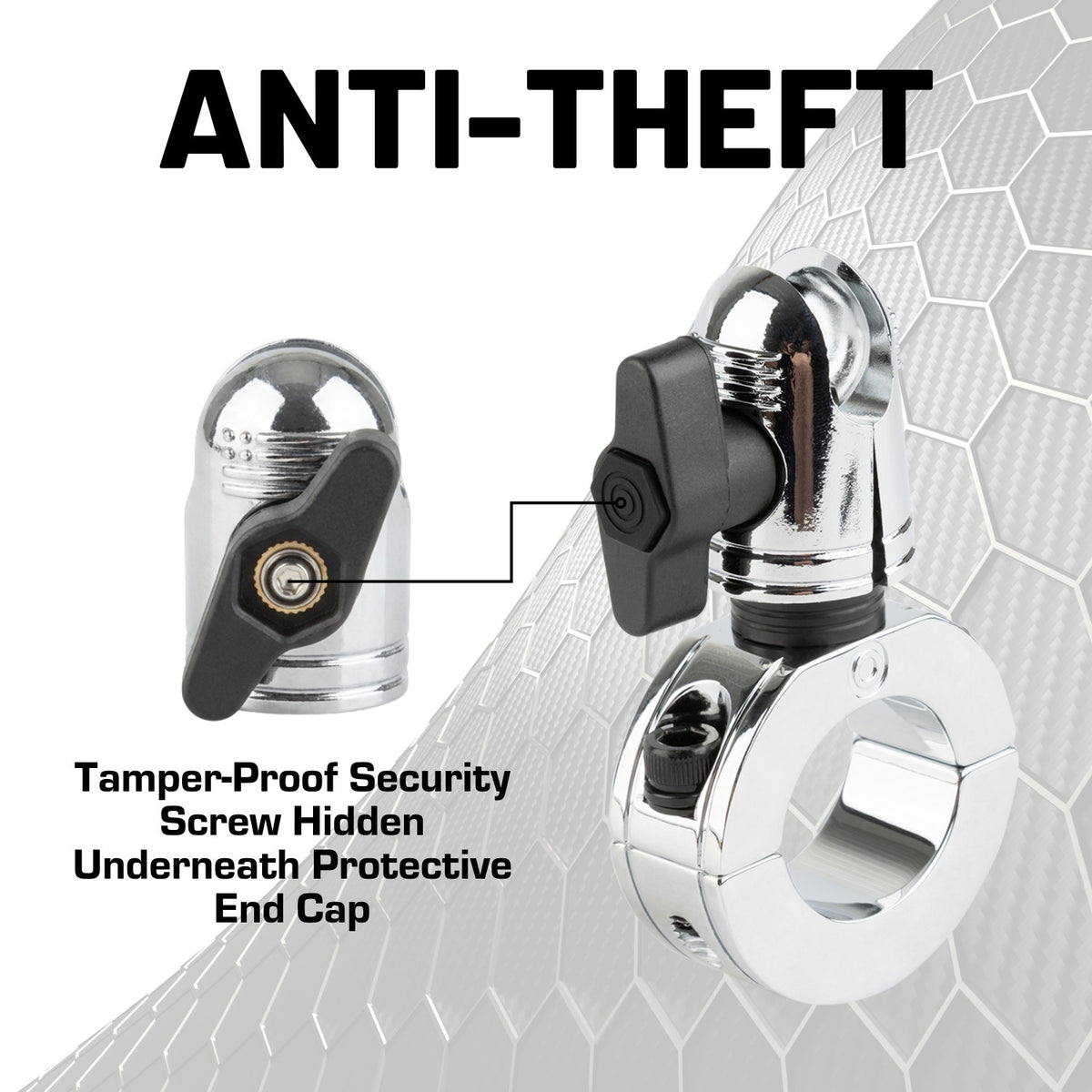 Multi-Size Chrome Bar Clamp with 20mm Connector End compatible with 7/8&quot; to 1.25&quot; Bars