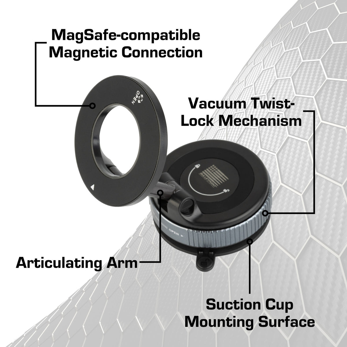 Universal Vacuum Suction Cup Mount with MagSafe compatible Phone Holder and Articulating Arm