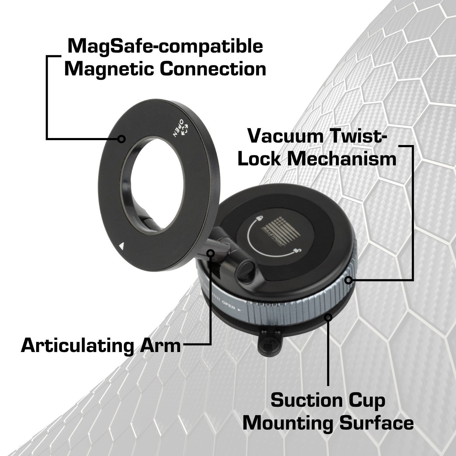 Universal Vacuum Suction Cup Mount with MagSafe compatible Phone Holder and Articulating Arm