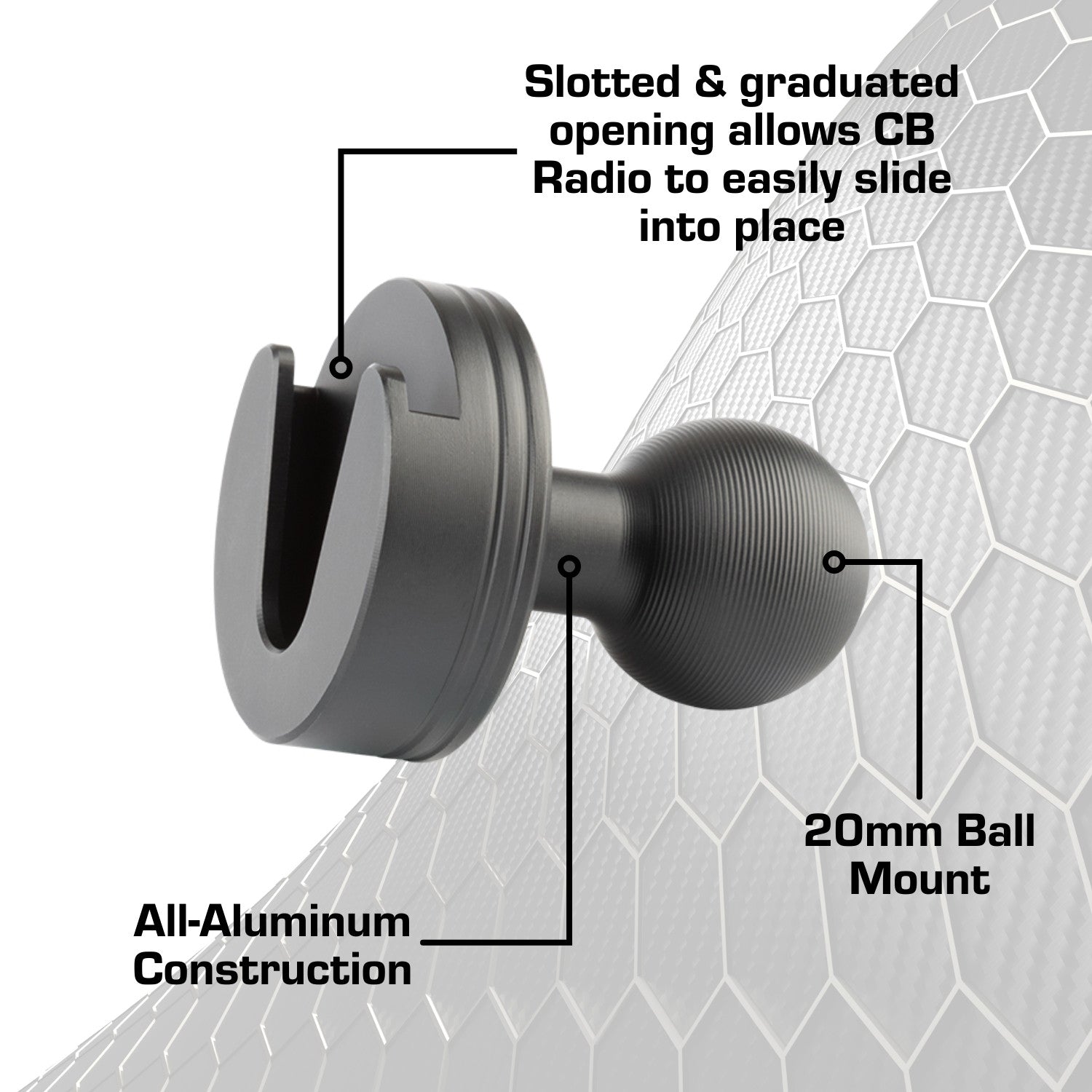 Aluminum CB Radio Holder with 20mm Ball Mount