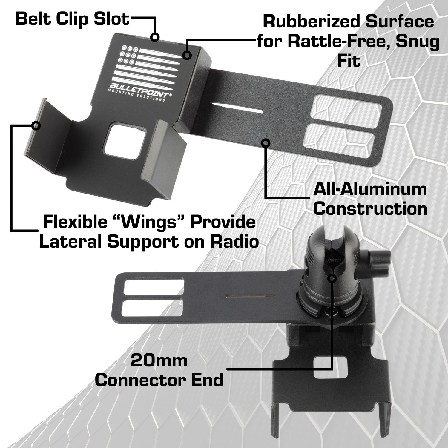 Handheld Radio + Mic Combo Holder with 20mm Connector End Nubby Edition