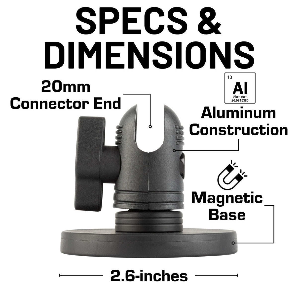 2.6-inch Diameter Round Universal Magnetic Base with 20mm Connector End Nubby Edition