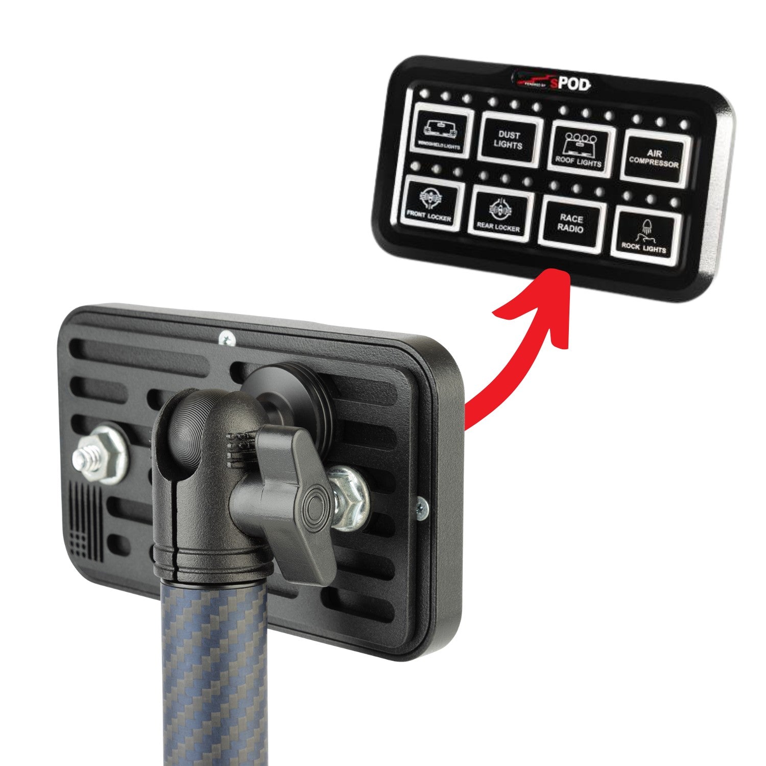 Panel Mount Instrument sPOD HD Switch Panel Mount with 20mm Ball - Bulletpoint Mounting Solutions