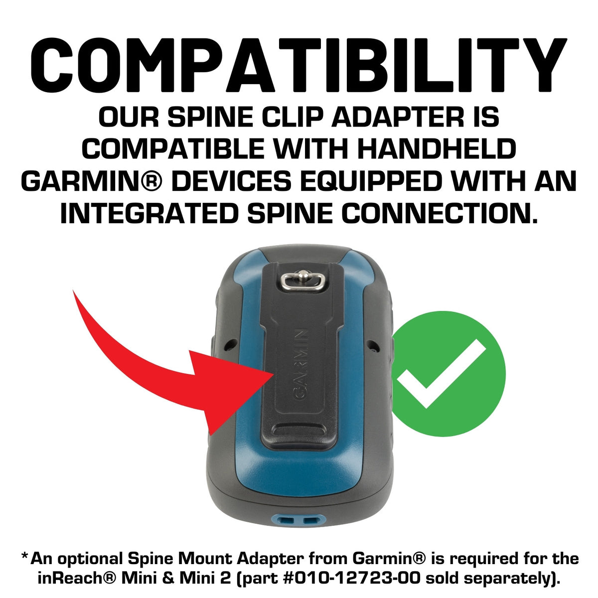 Spine Clip Adapter with 20mm Ball Mount Compatible with Garmin Handheld Devices