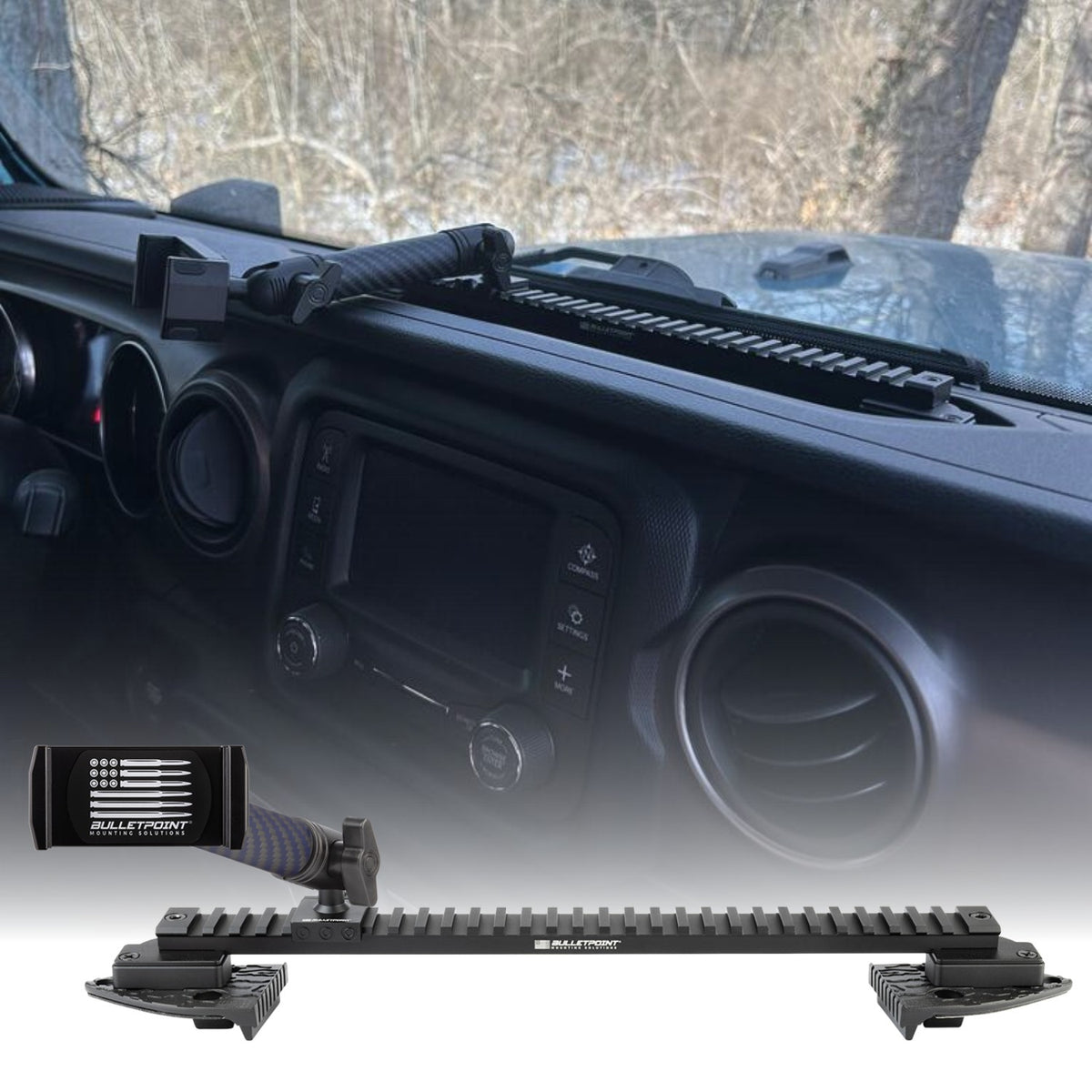 Picatinny-Style Rail Dash Mount Phone Holder for 2018-2023 Jeep Wrangler &amp; 2020-2023 Jeep Gladiator