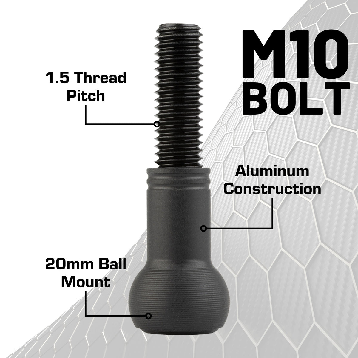 M10 Metric Threaded Bolt with Integrated 20mm Ball Mount