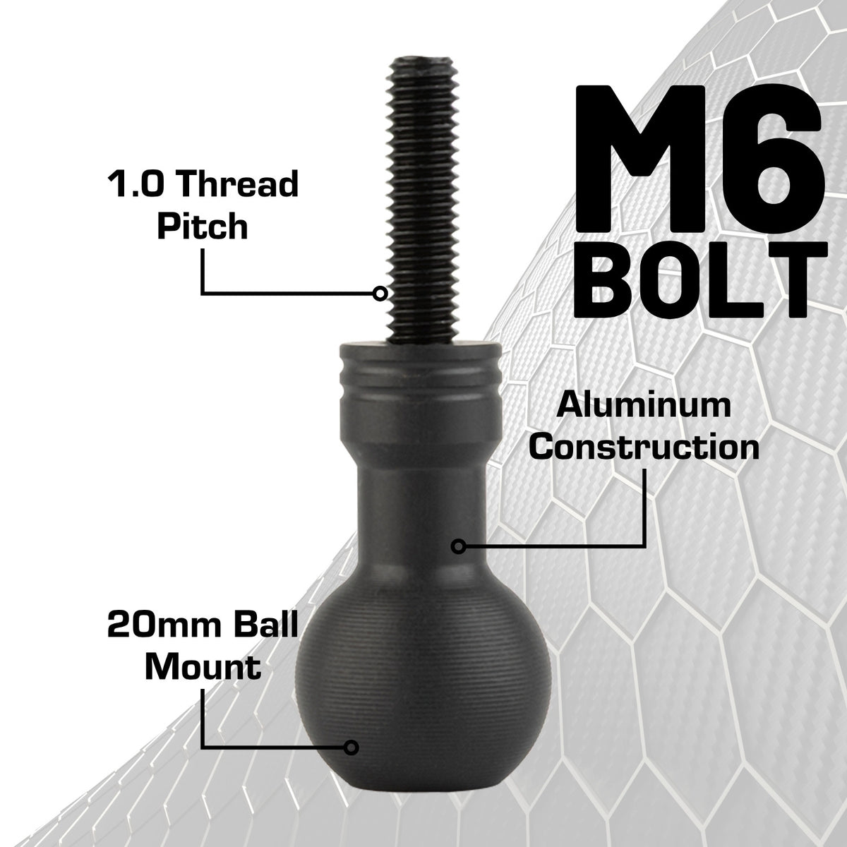 M6 Metric Threaded Bolt with Integrated 20mm Ball Mount