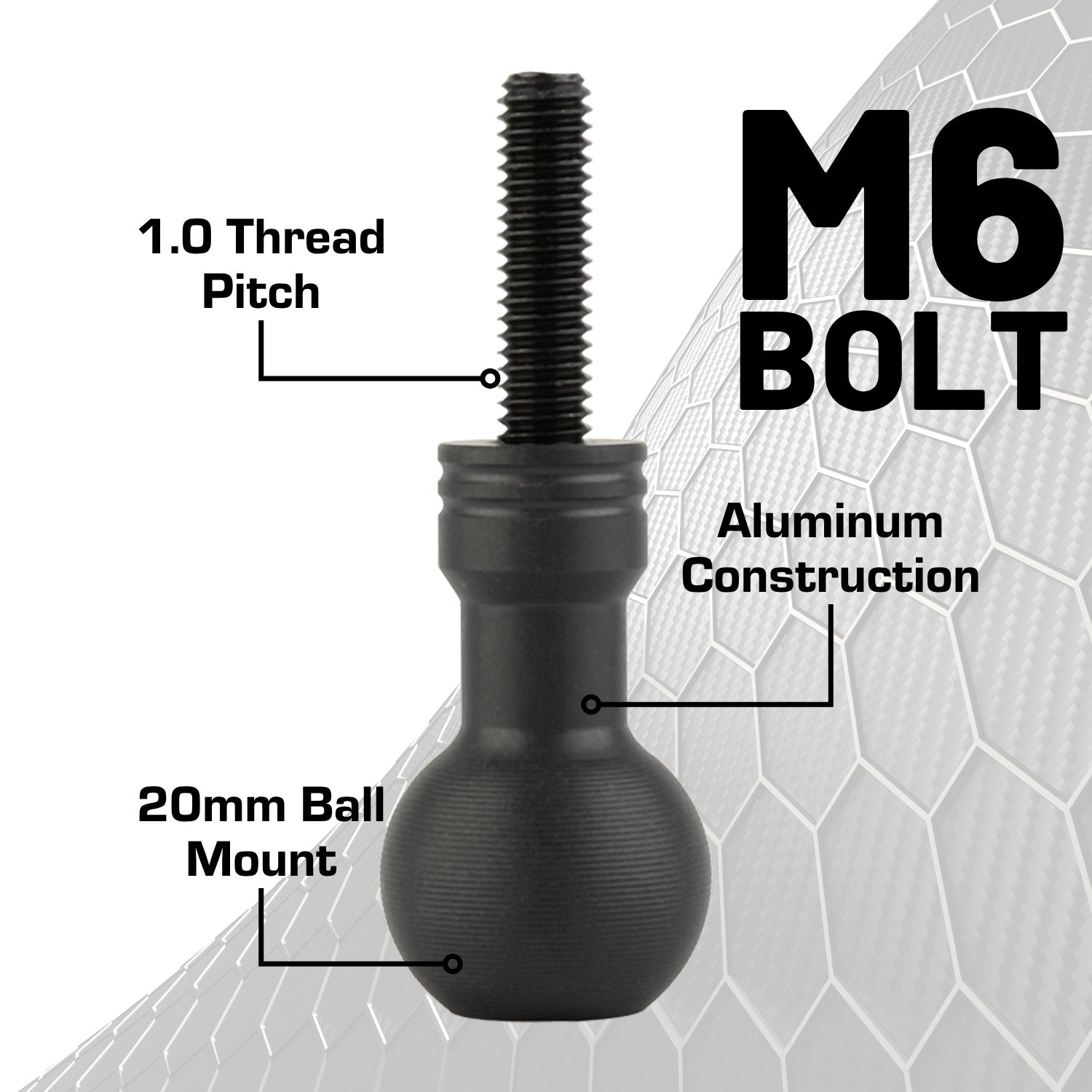 M6 Metric Threaded Bolt with Integrated 20mm Ball Mount