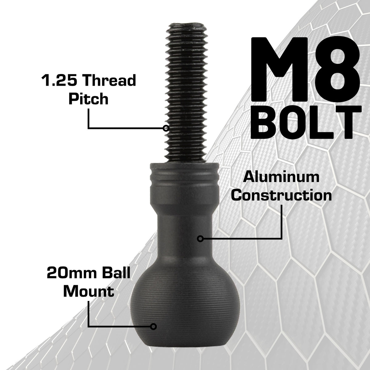 M8 Metric Threaded Bolt with Integrated 20mm Ball Mount