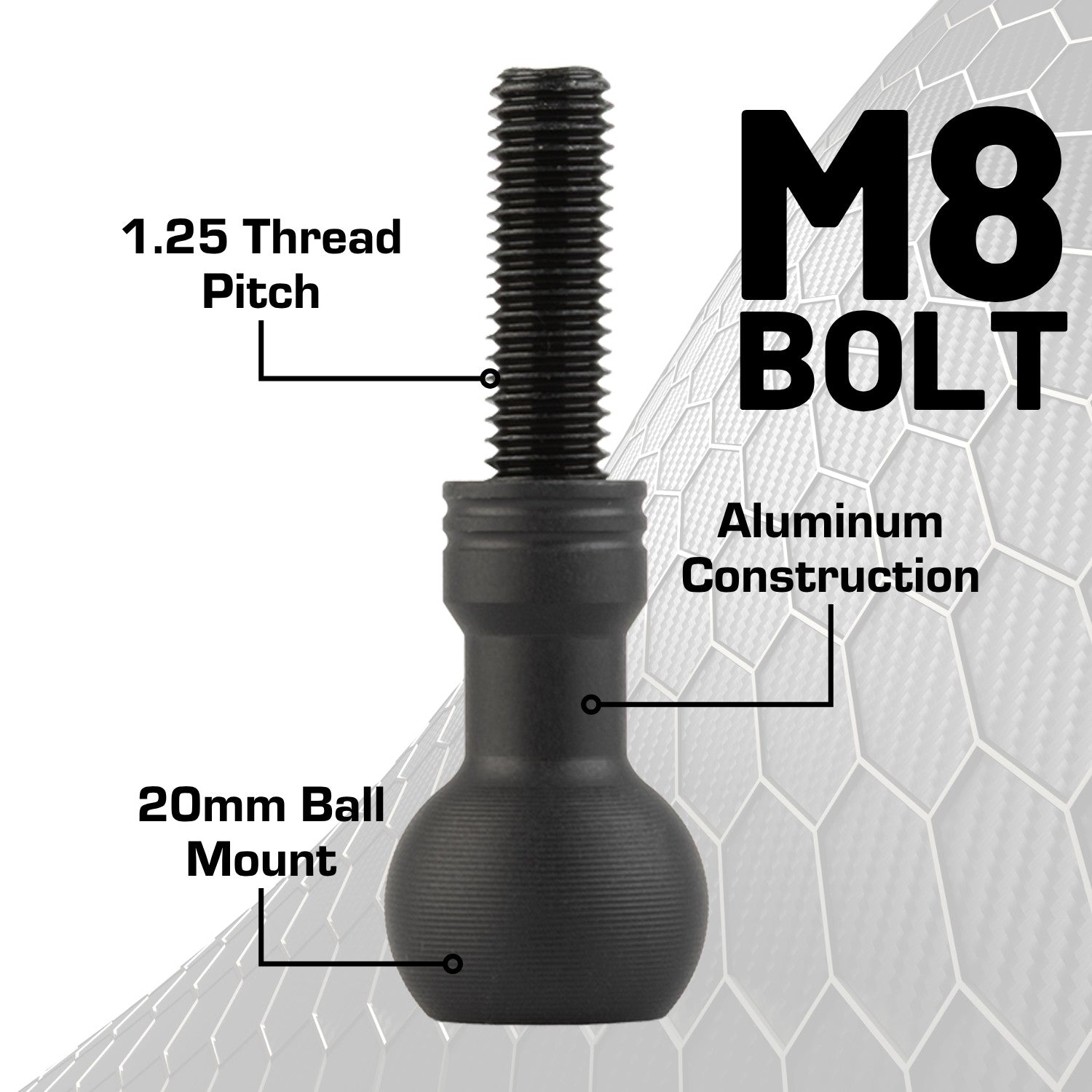M8 Metric Threaded Bolt with Integrated 20mm Ball Mount