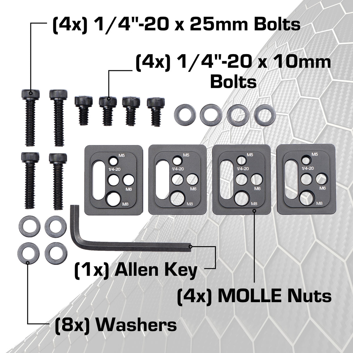 MOLLE Nut Threaded Fastener Plates to Secure Gear to MOLLE Panels (4-Pack)