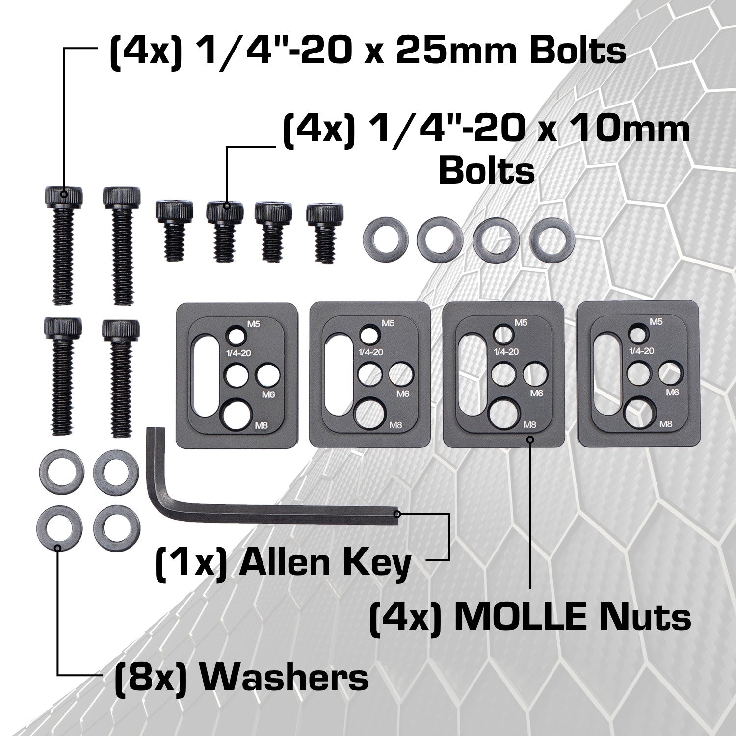 MOLLE Nut Threaded Fastener Plates to Secure Gear to MOLLE Panels (4-Pack)