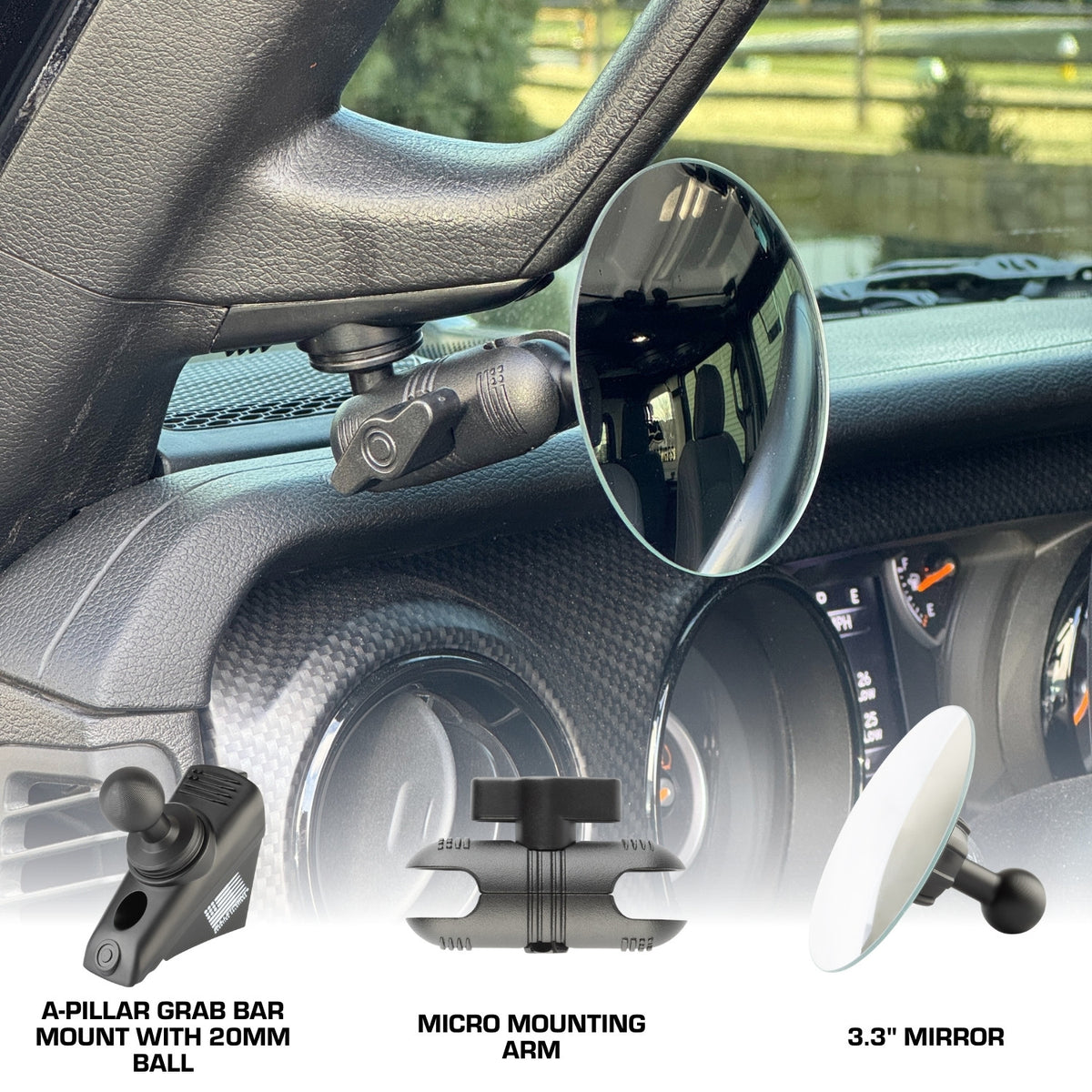 3.3 inch Convex Mirror with 20mm Ball Mount
